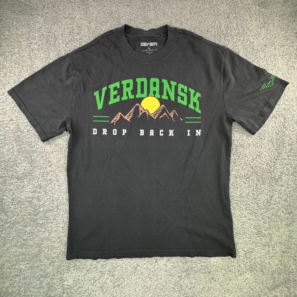Call of Duty Warzone Verdansk Drop Back In Graphic T-Shirt Mens L Black Cotton